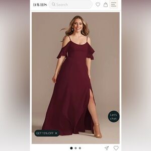 David’s Bridal | Cold Shoulder long Chiffon Dress | Size 28 in Wine